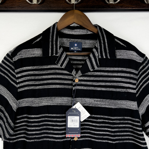 Ben Sherman Striped Polo Black Vacation Relaxed Tee Men's Medium NWT $99 - Picture 2 of 5